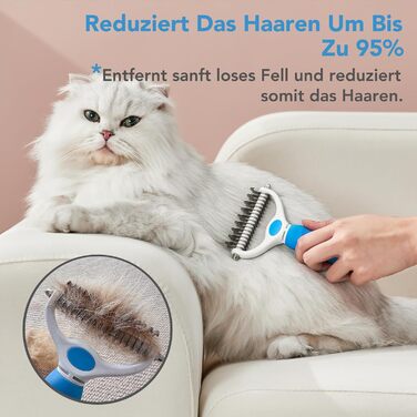 Двостороння щітка для собак та котів з довгою шерстю, видаляє підшерсток та ковтуни. Професійна щітка для грумінгу домашніх тварин (Блакитна)