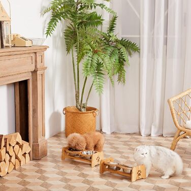 Підставка для корму X-ZONE PET з бамбука, регульована по висоті, з 2 мисками з нержавіючої сталі для котів і собак, антиковзка, для малих порід