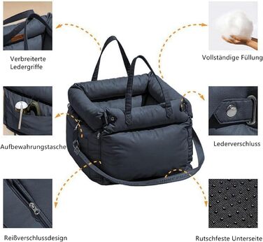 Автокрісло для собак маленьких порід, підставка для собак у машину, ліжко для собак з memory foam, з кишенями та страхувальним ремінцем, миється