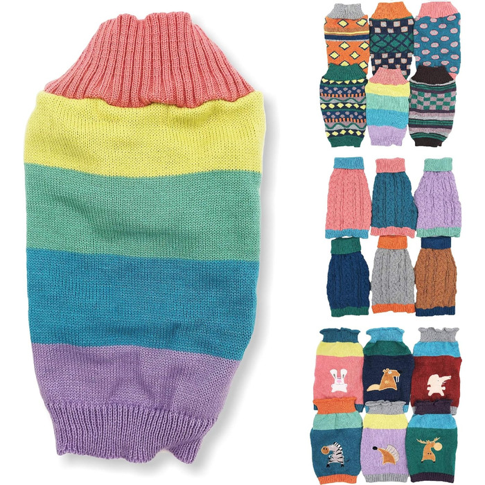 В'язаний теплий пуловер для собак - стильний зимовий одяг для малих та великих тварин. Розміри XXS (20,3 см), L (18 см), рожевий в смужку