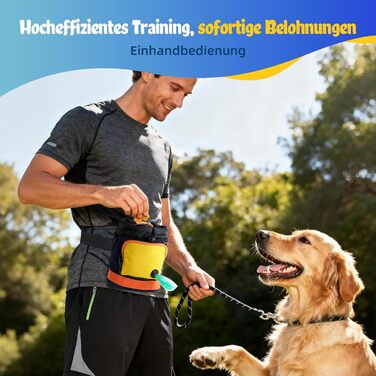 Сумка для ласощів для собак – сумка для дресирування собак з блискавкою, регульованим реміннем/лямкою. Ідеально підходить для корму для собак, телефону, ключів, пакетів для збору відходів та іграшок (Жовтий). Жовтий та Темно-синій