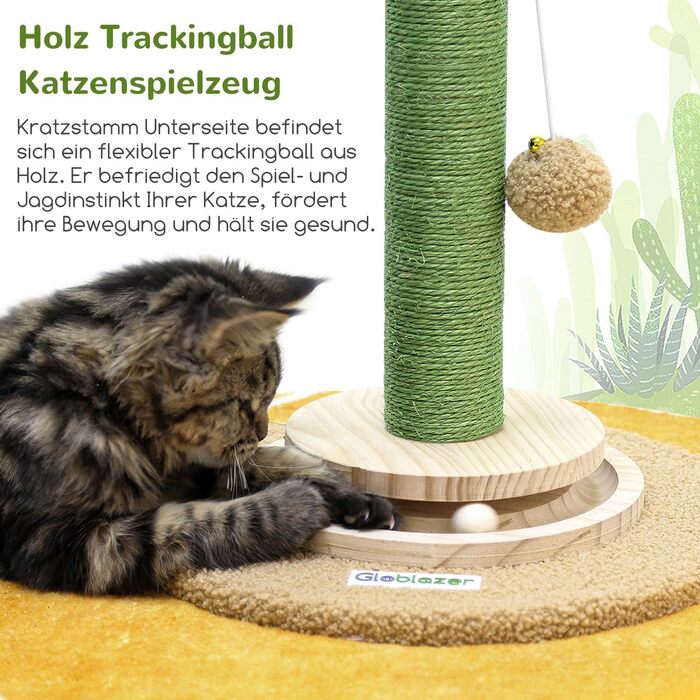Котячий комплекс Globlazer з когтеточкою, великий, 90х50 см, 2 в 1 з іграшками, товстий стовпчик з сизалю, м'який, для великих котів (зелений)
