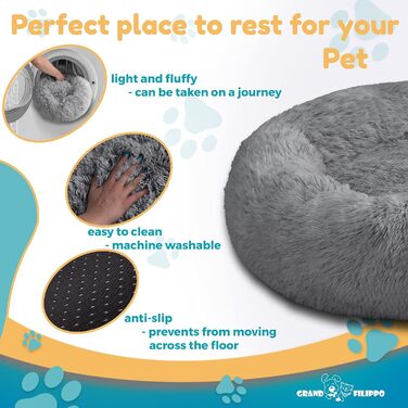 М'яке ліжко для собак знімний чохол 80 см - Ручна робота, пухнасте ліжко для собак, подушка для собак, ліжко для котів, машинне прання, кругле ліжко для котів сірого кольору 80 см сірого кольору