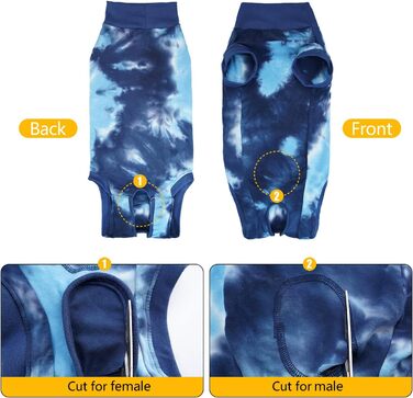 Комбінезон для собак після операції, ветеринарний одяг, захисний комбінезон, хірургічний боді для собак, після кастрації/стерилізації, синій, Tie-Dye