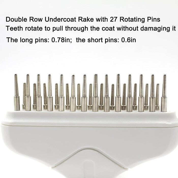 Гребінець для собак - сталевий гребінець для видалення шерсті та розпушування, одинарний/подвійний ряд з обертовими шпильками. Для видалення шерсті, розплутування ковтунів у собак, котів, кроликів, рожевий.