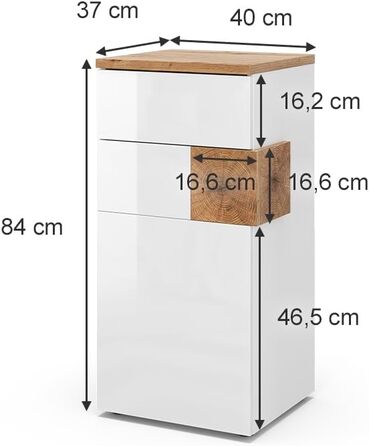 Шафа для ванної Vicco Eden, середня, 40x84 см, біла, декор під дуб (Artisan-Eiche)