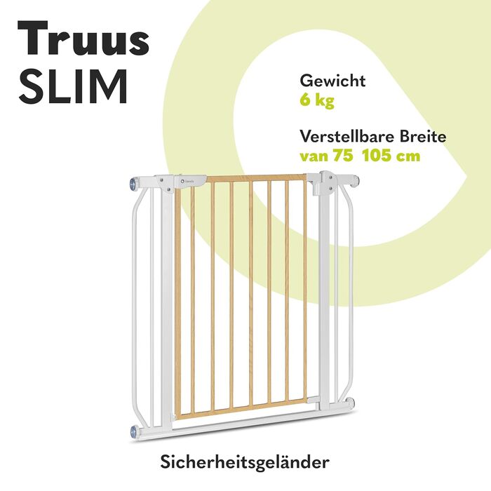 Безпечні ворота LIONELO Truus Slim, регульована ширина 75-105 см, висота 77 см, двостороннє відкривання, самозачиняються, округлі краї, встановлення без свердління