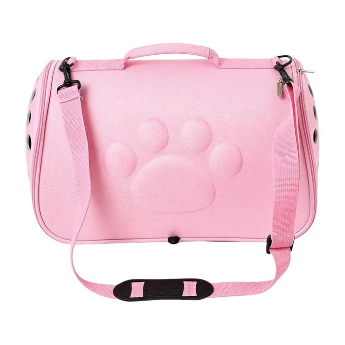 Транспортна сумка для котів – переноска для тварин з регульованим плечовим ременем, рожева, M