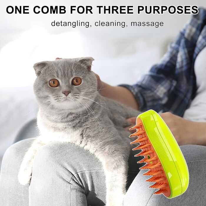 Датчик для котячого догляду Steamy Brush 3-в-1: видалення ворсу та бруду (зелений)