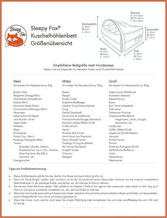 Sleepy Fox® Преміум ліжко-печера для собак та котів - нагороджений, запатентований дизайн (Сірий, стеганий, розмір Medium: 85x75x55 см)
