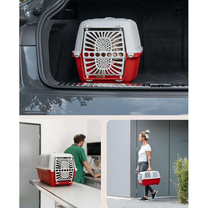 Транспортний бокс для собак Lionto з міцного переробленого пластику, 55x36x36 см, з практичним замком та ручкою, підходить для котів та дрібних тварин, для тварин до 15 кг, сірий