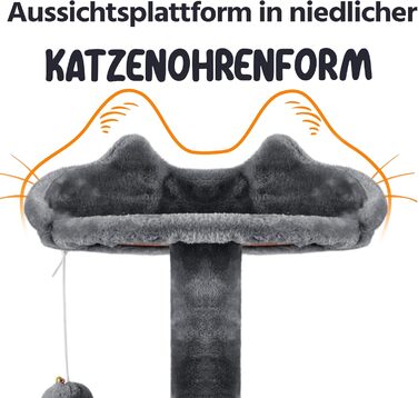 Кігтеточка для котів Yaheetech, велика, 178 см, з 3 платформами, 3 стовпчиками, 2 будиночками, м'ячі, сірий колір