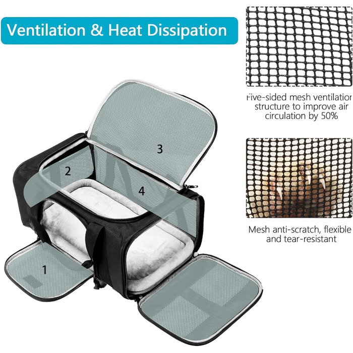 Сумка-переноска для собак та котів Wakytu, розширювана, складана, 900D Oxford, чорна (45x28x21 см)