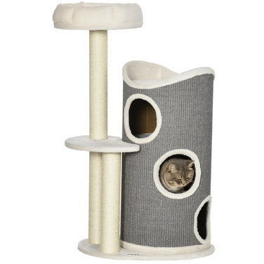 PawHut Cat Tree 109 см Cat Tree з кігтеточкою та лежаком для кішки, колони з сизалю, сучасний у білому сірому кольорі для любителів кішок