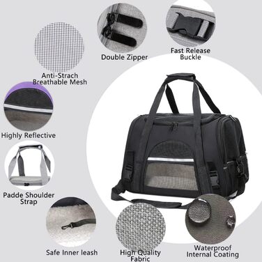 Транспортна переноска для собак та котів KJSXUUE, чорна, складна, з м'якою підстилкою