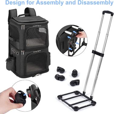 Трансформер-переноска для котів та собак, рюкзак-переноска на колесах для 2 тварин, чорний, для подорожей та до ветеринара