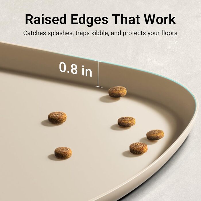 Мат для годування домашніх тварин DownyPaws: неслизький килимок для мисок, вологостійкий, з високим бортиком, 61x43 см (Мигдальний)
