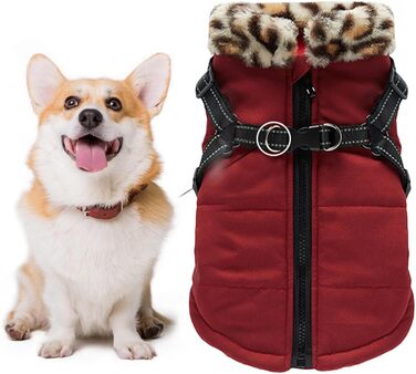 Теплий зимовий одяг для собак: відбиваючий зимовий одяг для цуценят, жилет для собак з вбудованим шлейкою, для маленьких, середніх та великих собак, бургундський колір S
