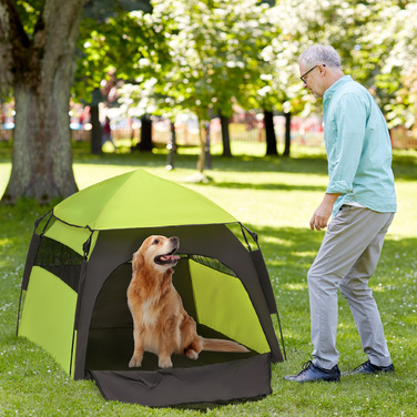 PawHut Pet Tent Намет для собак і будиночок для кішок на відкритому повітрі, вігвам-намет з сумкою для перенесення, навісом від сонця та сітчастим вікном, зелений