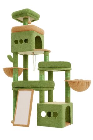 Heybly Kratzbaum HCT060MJ: Великий когтеточка для котів 184 см, 3 рівня, 2 печери, 2 кошики, сизаль, для декількох котів (Зелено-Жовтий)