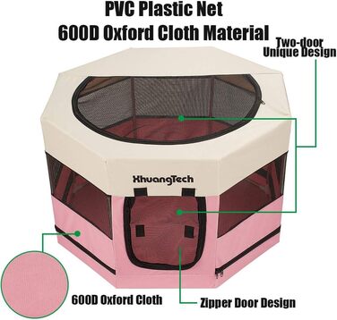 Клітка-загон для собак, котів, кроликів та морських свинок XhuangTech, рожева, 87.6 x 87.6 x 54.9 см