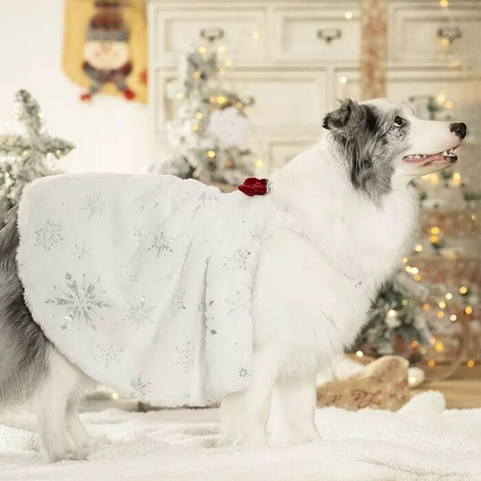 Біле собаче плаття FLAdorepet для великих собак, дівчаток, святкове (Великдень, Новий рік), теплий зимовий костюм, 7XL (Обхват грудей 90 см, Вага 29-36 кг)