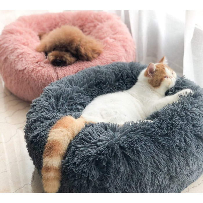 М'яке ліжко для собак Maran Gemütlich знімні та пральні подушки. Кругле або овальне гніздо, 50*50*20 см, сірий колір.