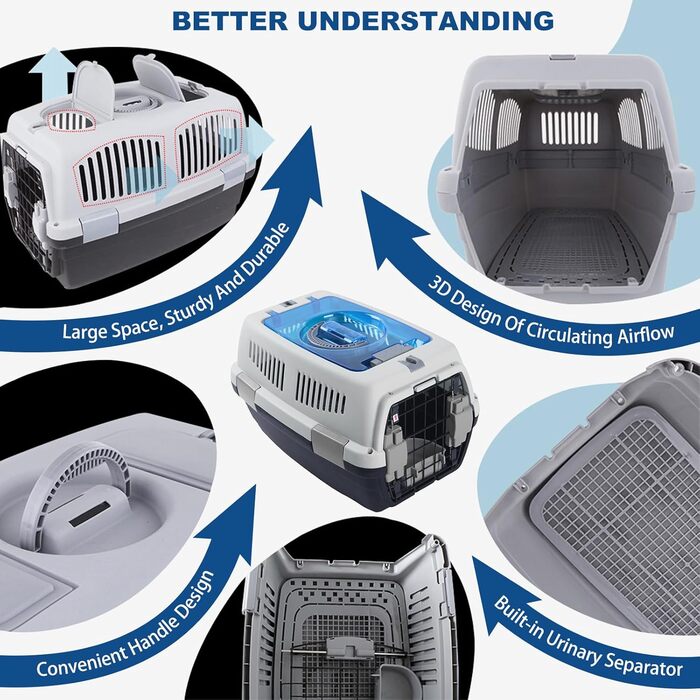 PETCUTE Транспортний бокс для собак та котів: міцний, дихаючий, з зручною ручкою, складний, до 6 кг, сірий+чорний