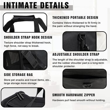 Транспортна сумка для кота та собаки, складана переноска для тварин, переноска для маленьких собак та котів, переноска для собак з регульованим плечовим ременем, переноска для кота в авто, літак та поїзд (чорний, M)