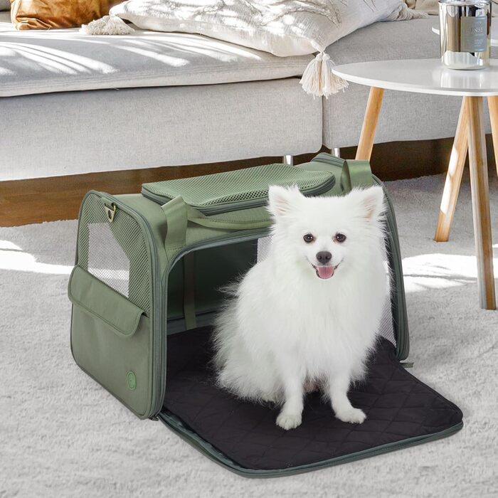 Транспортна переноска для котів та собак Petsfit, складана, 50L, оливковий, з м'яким килимком