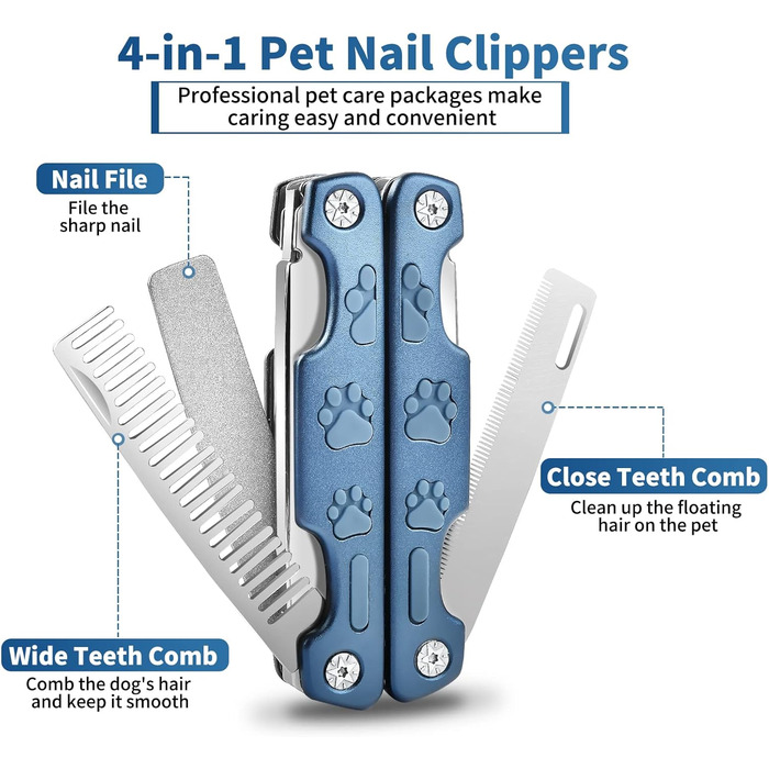 Набір для стрижки кігтів собак TANDD 4-в-1: стрижка, шліфування, захист, для собак та котів (блакитний)