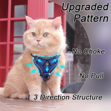 Шлейка для котів Skmeditec з нерухомим захистом, м'яка жилетка з світловідбиваючими смугами (XL, світло-блакитний)