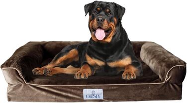 Ортопедичне ліжко для собак середніх та великих порід, диванчик для собак з високим бортиком, м'яке ліжко для домашніх тварин, собаче ліжко-софа, зручне та миється, велюр та штучне хутро (M(75*57*20см)), XXL(127*91*22см))