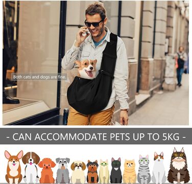 Слінг-переноска для собак та котів, чорний. Регульований плечовий ремінь для прогулянок та активного відпочинку