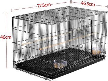 Велика сталева клітка для папуг і папужок Yaheetech, чорна, 76×45,5×45,5 см, для домашніх птахів, з можливістю штабелювання