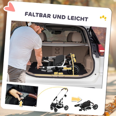 PawHut Коляска для собак 3 в 1 Dog Buggy Складна для собак і кішок до 10 кг Cat Buggy з подушкою Підстаканник Сітка Вікна Двері Кошик для зберігання Котяча коляска Баггі Dark Blue | Аосом