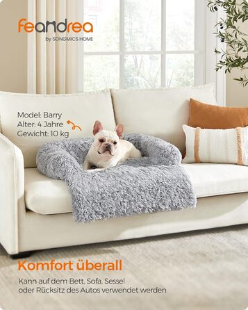 Ліжко для собак Feandrea FluffyHug, плюшеве, м'яке, розмір M, 80 x 75 x 16 см, сірий колір, для маленьких та середніх собак