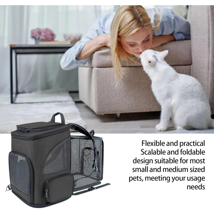 Рюкзак-переноска для котів RASTKY, складана переноска для тварин, міцна переноска для собак та малих тварин до 8 кг, ідеально підходить для візитів до ветеринара, прогулянок у парку, сірий (чорний)