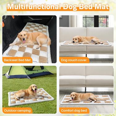 Незнімний чохол на автокрісло для собак, ворсистий килимок для домашніх тварин на заднє сидіння, водонепроникний та стійкий до подряпин килимок для подорожей, м'який захист для автомобілів, вантажівок та позашляховиків (63 x 138 см), в клітинку, світло-ко