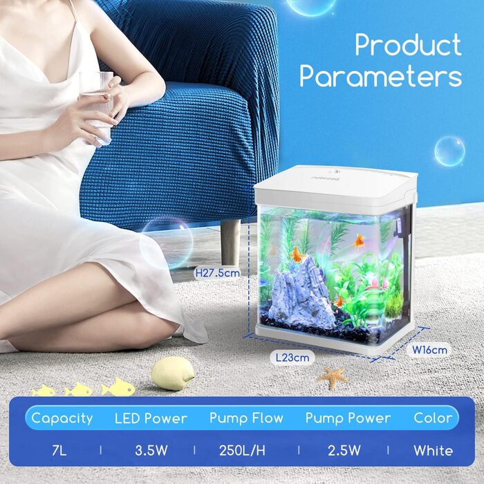 Nobleza Нано-акваріум 7 л з LED підсвічуванням і фільтром, білий, для тропічних риб
