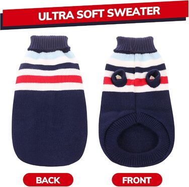 Теплий собачий светр з смугами, зимовий в'язаний одяг з еластичними ремінцями для ніг, м'який акриловий светр для собак маленьких, середніх та великих порід, розмір S, блакитний