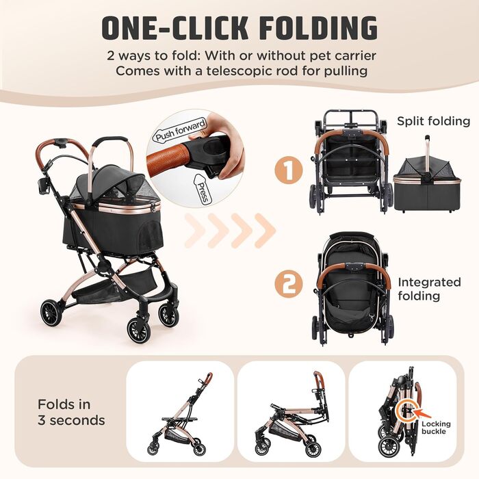 Трансформер для котів та собак Gimars до 20 кг, чорний: візок-переноска, 4-в-1, з гальмом, регульована ручка, дощовик