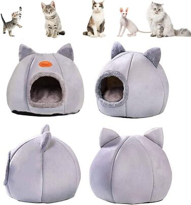 Кігтеточка-будиночок для котів, тепла та м'яка печера-ліжко для кошенят та дорослих котів (сірий, L)