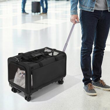 Транспортна переноска для котів та собак Apriltop з двома відділеннями та колесами, 60x40x45 см, чорна