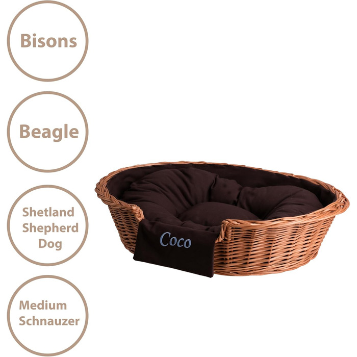 Корзина для собак та котів з плетеної лози з подушкою, 60x43x16 см