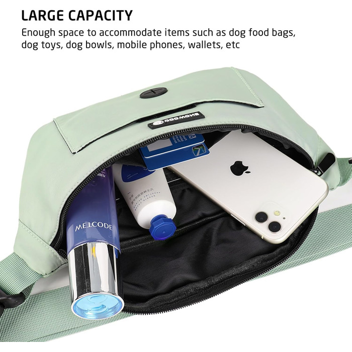 Сумка для собак з відділенням для ласощів та рулеткою для збору відходів, поясна/поясна сумка, підходить для жінок та чоловіків, для дресирування цуценят, подарунок для любителів собак, зелений нейлон