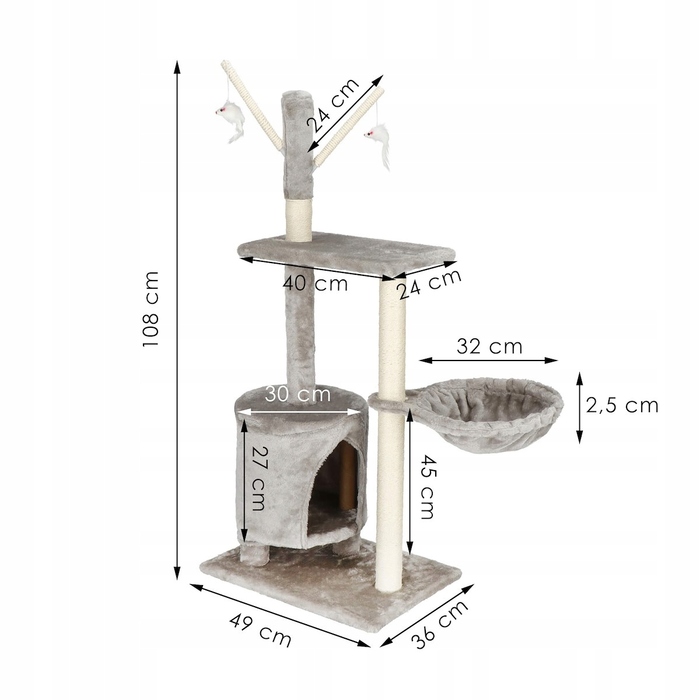 Високий ігровий комплекс для котів Springos 101: дряпачка, лежанка та стовпчик (160 см)