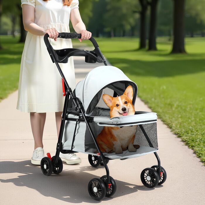 Дитяча та тваринна коляска 4-Rad, сіра. Легка коляска для собак та котів з дихаючим мережем, поворотні колеса на 360°, для прогулянок та подорожей на відкритому повітрі