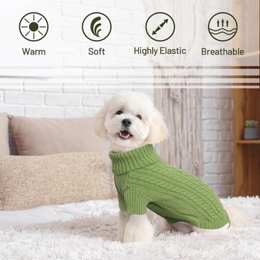 Пуловер для собак на Різдво - теплий собачий светр, маленькі породи, водолазка з отвором для повідка, різдвяний пуловер для чихуахуа, рейнхаунд, котів (S) S(Обхват грудей 40см, довжина спини 28см) (3XL(Обхват грудей 80см, довжина спини 60см), Трава, Зелен
