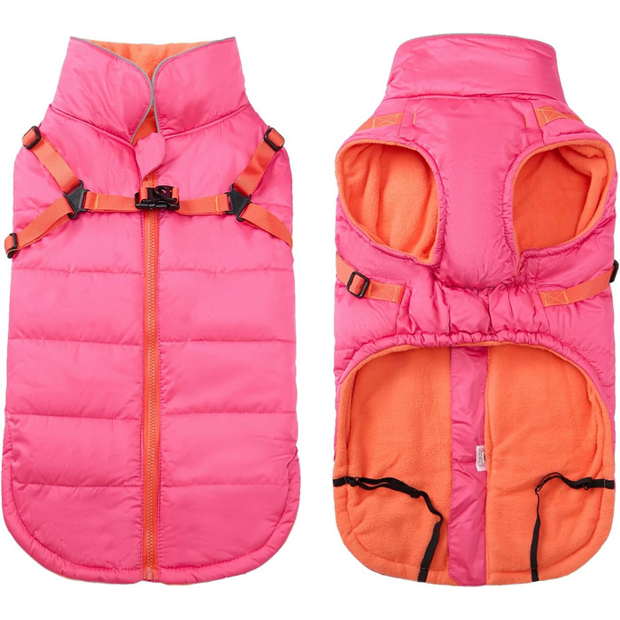 Зимові куртки для собак, шлейки, водонепроникні, з підкладкою з флісу, відбивачі, персоналізовані, для маленьких собак, оранжевий, XL (довжина спини: 44 см), S (довжина спини: 30 см), рожевий